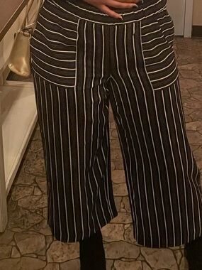 LOFT Black and White Striped Wide-Leg Pants